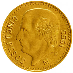 Moneda Medio Hidalgo 5 pesos ORO antiguo